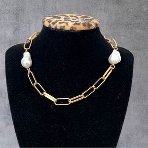 Large Faux pearls chocker chunky chain necklace